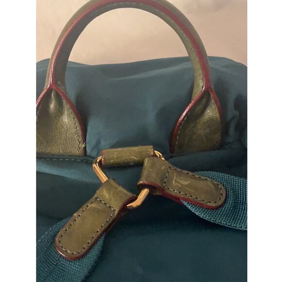 MZ Wallace Teal Nylon Drawstring Backpack Yellow Lining Leather Trim - Picture 9 of 16